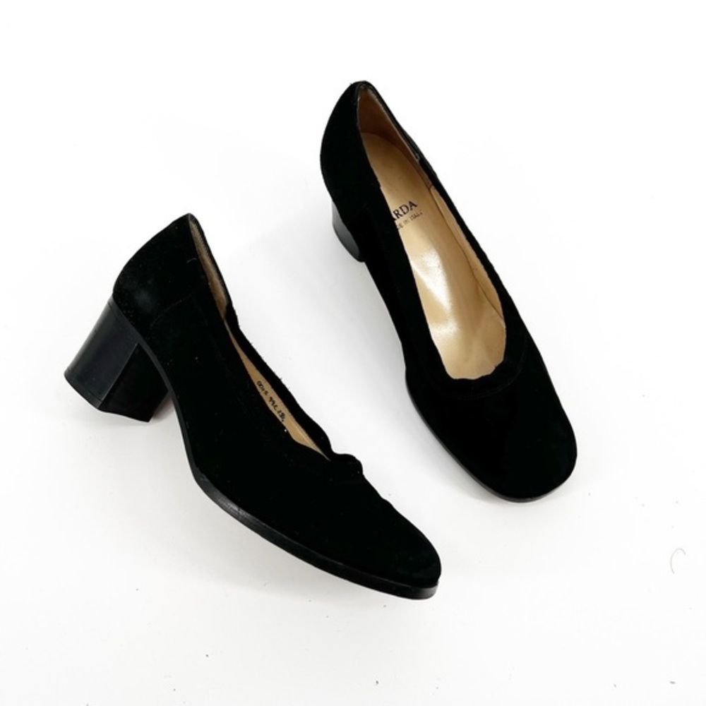VARDA Handmade Italian Black Suede Pumps, Size 7.5